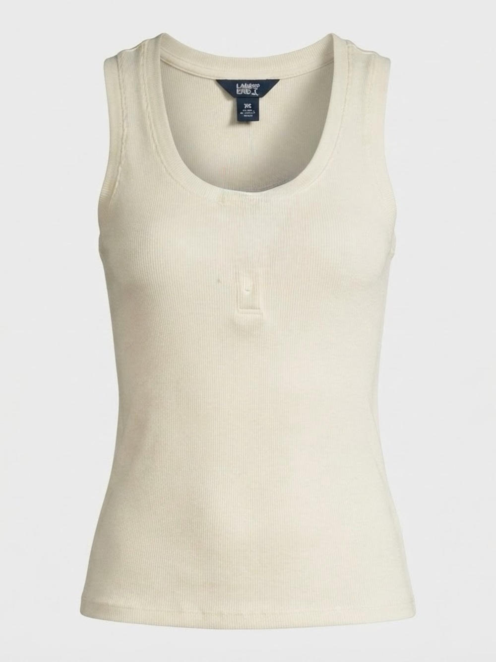 Lands’ End Women’s XL 16/18 White Ribbed Henley Tank Top Cotton Stretch NWT